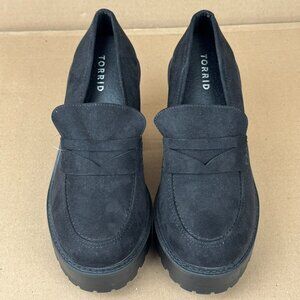 Torrid Faux Suede Heeled Loafers Women’s Size 9.5 Black Chunky Platform Shoes